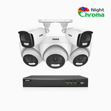 NightChroma<sup>TM</sup> NCK500 - 3K 8 Channel PoE Security System with 2 Bullet & 3 Turret Cameras, Acme Color Night Vision, f/1.0 Super Aperture, Active Alignment, Built-in Microphone, IP67 , All-Metal Housing