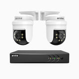 APTK500 - 5MP 4 Channel 2 Camera Outdoor Wired Security CCTV System, 350° Pan & 90° Tilt, 100 ft IR Night Vision, IP65 Weatherproof