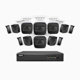 EL200 - 1080p 16 Channel Outdoor Wired Security CCTV System with 12 Cameras, 3.6 MM Lens, Smart DVR with Human & Vehicle Detection, 66 ft Infrared Night Vision, 4-in-1 Output Signal, IP67