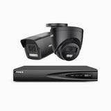 H500P - 3K 4 Channel PoE Security System with 1 Bullet & 1 Turret Cameras, Color & IR Night Vision, 3072*1728 Resolution, f/1.6 Aperture (0.005 Lux), Human & Vehicle Detection, Built-in Microphone,IP67