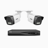 H500P - 3K 4 Channel 2 Cameras PoE Security System, Color & IR Night Vision, 3072*1728 Resolution, f/1.6 Aperture (0.005 Lux), Human & Vehicle Detection, Built-in Microphone,IP67