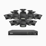 H500P - 3K 16 Channel 12 Cameras PoE Security System, Color & IR Night Vision, 3072*1728 Resolution, f/1.6 Aperture (0.005 Lux), Human & Vehicle Detection, Built-in Microphone,IP67