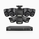 H500P - 3K 16 Channel PoE Security System with 4 Bullet & 4 Turret Cameras, Color & IR Night Vision, 3072*1728 Resolution, f/1.6 Aperture (0.005 Lux), Human & Vehicle Detection, Built-in Microphone,IP67