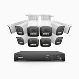 HZ804 - 4K 16 Channel 10 Cameras PoE Security System, 4X Optical Zoom, 2.8 - 12 MM Motorized Varifocal Lens, Smart Dual Light Night Vision, Motion Detection 2.0, Built-in Microphone, Siren & Strobe Alarm, Upgraded Version