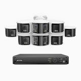 FDH800 - 16 Channel PoE Security System with 8 X 8MP UHD Dual Lens Cameras, 180° Panoramic View, Smart Dual Light Night Vision, Two-Way Audio, Active Siren & Alarm, Human & Vehicle Detection, IP67