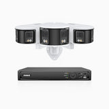 FDH600 - 8 Channel PoE Security System with 3 Dual Lens Cameras, 6MP Resolution, 180° Ultra Wide Angle, f/1.2 Super Aperture, Built-in Microphone, Active Siren & Alarm, Human & Vehicle Detection