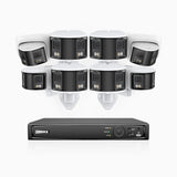 FDH600 - 8 Channel PoE Security System with 6 Bullet & 2 Turret Dual Lens Cameras, 6MP Resolution, 180° Ultra Wide Angle, f/1.2 Super Aperture, Built-in Microphone, Active Siren & Alarm, Human & Vehicle Detection