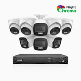 NightChroma<sup>TM</sup> NCK500 - 3K 16 Channel PoE Security System with 4 Bullet & 4 Turret Cameras, Acme Color Night Vision, f/1.0 Super Aperture, Active Alignment, Built-in Microphone, IP67 , All-Metal Housing