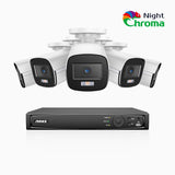 NightChroma<sup>TM</sup> NCK500 - 3K 8 Channel 5 Cameras PoE Security System, Acme Color Night Vision, f/1.0 Super Aperture, Active Alignment, Built-in Microphone, IP67 , All-Metal Housing