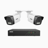 H500P - 3K 8 Channel 2 Cameras PoE Security System, Color & IR Night Vision, 3072*1728 Resolution, f/1.6 Aperture (0.005 Lux), Human & Vehicle Detection, Built-in Microphone,IP67