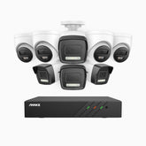 H500P - 3K 8 Channel PoE Security System with 4 Bullet & 4 Turret Cameras, Color & IR Night Vision, 3072*1728 Resolution, f/1.6 Aperture (0.005 Lux), Human & Vehicle Detection, Built-in Microphone,IP67