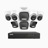 H500P - 3K 8 Channel PoE Security System with 4 Bullet & 4 Turret Cameras, Color & IR Night Vision, 3072*1728 Resolution, f/1.6 Aperture (0.005 Lux), Human & Vehicle Detection, Built-in Microphone,IP67