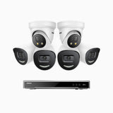 H800X - 4K 8 Channel PoE Security System with 4 Bullet & 2 Turret Cameras, 1/1.8'' BSI Sensor, f/1.6 Aperture (0.003 Lux), Siren & Strobe Alarm,Two-Way Audio, Human & Vehicle Detection, Perimeter Protection, Works with Alexa