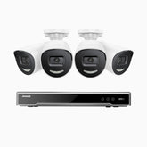 H800X - 4K 8 Channel 4 Cameras PoE Security System, 1/1.8'' BSI Sensor, f/1.6 Aperture (0.003 Lux), Siren & Strobe Alarm,Two-Way Audio, Human & Vehicle Detection, Perimeter Protection, Works with Alexa