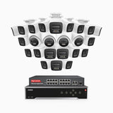 H800 - 4K 32 Channel PoE Security System with 20 Bullet & 4 Turret Cameras, Human & Vehicle Detection, Color & IR Night Vision, Built-in Mic, RTSP Supported, 16-Port PoE Switch Included