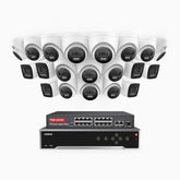 H800 - 4K 32 Channel PoE Security System with 6 Bullet & 14 Turret Cameras, Human & Vehicle Detection, Color & IR Night Vision, Built-in Mic, RTSP Supported, 16-Port PoE Switch Included