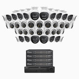 H800X - 4K 64 Channel PoE Security System with 20 Bullet & 20 Turret Cameras, 1/1.8'' BSI Sensor, f/1.6 Aperture (0.003 Lux), Siren & Strobe Alarm,Two-Way Audio, Human & Vehicle Detection, Perimeter Protection, Works with Alexa