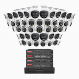 H800X - 4K 64 Channel PoE Security System with 24 Bullet & 24 Turret Cameras, 1/1.8'' BSI Sensor, f/1.6 Aperture (0.003 Lux), Siren & Strobe Alarm,Two-Way Audio, Human & Vehicle Detection, Perimeter Protection, Works with Alexa