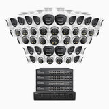 H800X - 4K 64 Channel PoE Security System with 24 Bullet & 24 Turret Cameras, 1/1.8'' BSI Sensor, f/1.6 Aperture (0.003 Lux), Siren & Strobe Alarm,Two-Way Audio, Human & Vehicle Detection, Perimeter Protection, Works with Alexa