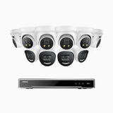 H800X - 4K 16 Channel PoE Security System with 4 Bullet & 6 Turret Cameras, 1/1.8'' BSI Sensor, f/1.6 Aperture (0.003 Lux), Siren & Strobe Alarm,Two-Way Audio, Human & Vehicle Detection, Perimeter Protection, Works with Alexa