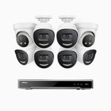 H800X - 4K 16 Channel PoE Security System with 6 Bullet & 2 Turret Cameras, 1/1.8'' BSI Sensor, f/1.6 Aperture (0.003 Lux), Siren & Strobe Alarm,Two-Way Audio, Human & Vehicle Detection, Perimeter Protection, Works with Alexa