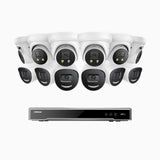 H800X - 4K 16 Channel PoE Security System with 6 Bullet & 6 Turret Cameras, 1/1.8'' BSI Sensor, f/1.6 Aperture (0.003 Lux), Siren & Strobe Alarm,Two-Way Audio, Human & Vehicle Detection, Perimeter Protection, Works with Alexa
