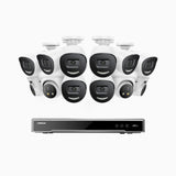 H800X - 4K 16 Channel PoE Security System with 8 Bullet & 4 Turret Cameras, 1/1.8'' BSI Sensor, f/1.6 Aperture (0.003 Lux), Siren & Strobe Alarm,Two-Way Audio, Human & Vehicle Detection, Perimeter Protection, Works with Alexa