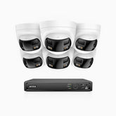 FDH800 - 8 Channel PoE Security System with 6 X 8MP UHD Dual Lens Cameras, 180° Panoramic View, Smart Dual Light Night Vision, Two-Way Audio, Active Siren & Alarm, Human & Vehicle Detection, IP67