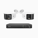 FDH800 - 8 Channel PoE Security System with 2 X 8MP UHD Dual Lens Cameras, 180° Panoramic View, Smart Dual Light Night Vision, Two-Way Audio, Active Siren & Alarm, Human & Vehicle Detection, IP67
