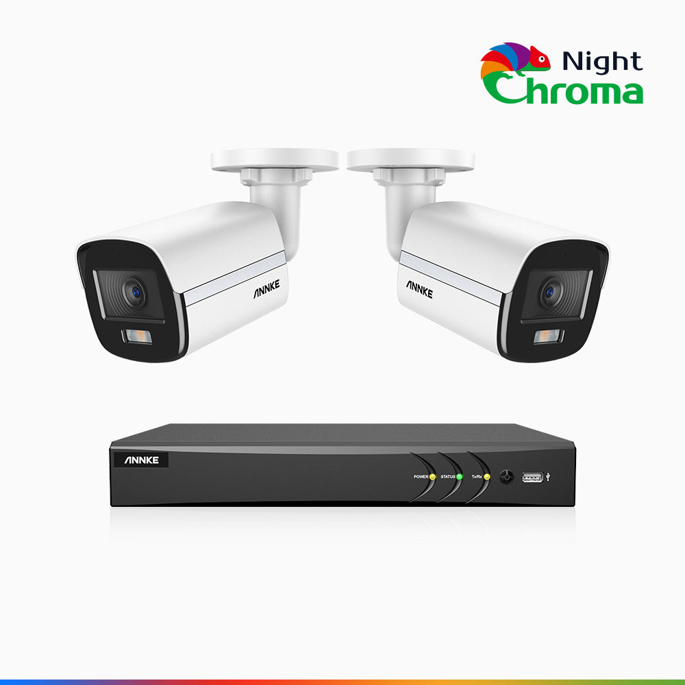 NightChroma<sup>TM</sup>  NAK500 - Updated Version, 3K 8 Channel 2 Cameras TVI Security System, Acme Color Night Vision, 2960 × 1665 Resolution, f/1.0 Aperture (0.001 Lux), Built-in Microphone, IP67