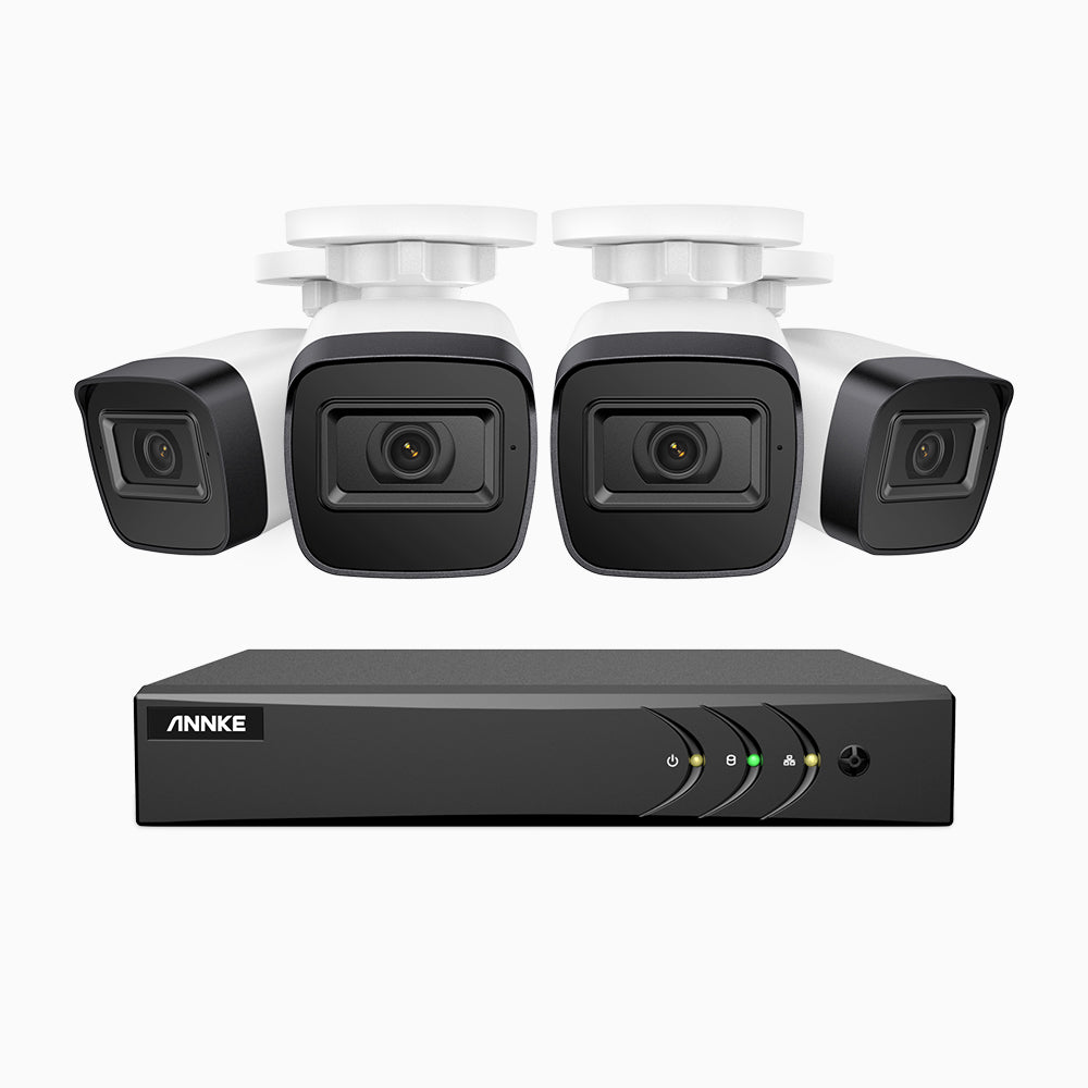 EL200 - 1080p 4 Channel Outdoor Wired Security CCTV System with 4 Cameras, 3.6 MM Lens, Smart DVR with Human & Vehicle Detection, 66 ft Infrared Night Vision, 4-in-1 Output Signal, IP67