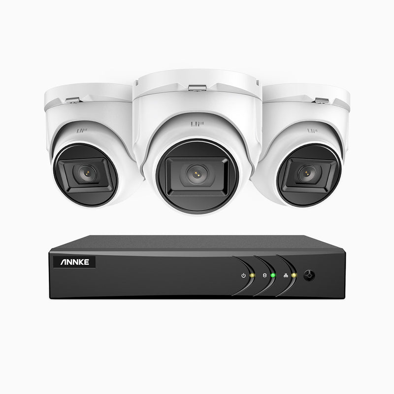EL200 - 1080p 4 Channel Outdoor Wired Security CCTV System with 3 Cameras, 3.6 MM Lens, Smart DVR with Human & Vehicle Detection, 66 ft Infrared Night Vision, 4-in-1 Output Signal, IP67
