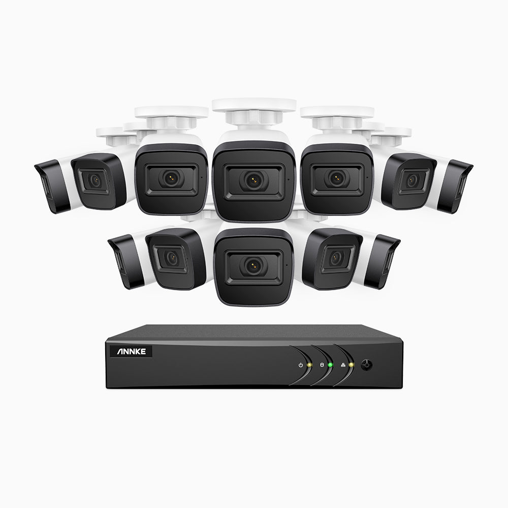 EL200 - 1080p 16 Channel Outdoor Wired Security CCTV System with 12 Cameras, 3.6 MM Lens, Smart DVR with Human & Vehicle Detection, 66 ft Infrared Night Vision, 4-in-1 Output Signal, IP67