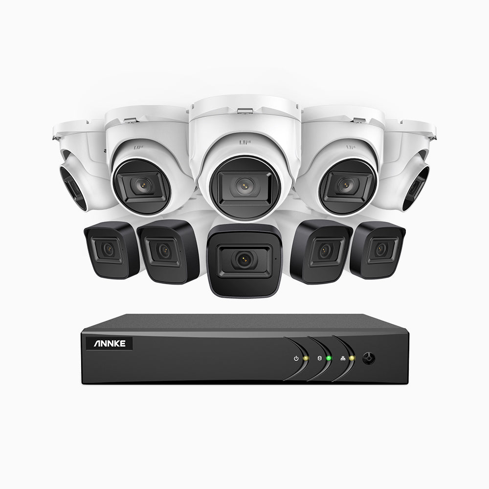 EL200 - 1080p 16 Channel Outdoor Wired Security CCTV System with 5 Bullet & 5 Turret Cameras, 3.6 MM Lens, Smart DVR with Human & Vehicle Detection, 66 ft Infrared Night Vision, 4-in-1 Output Signal, IP67