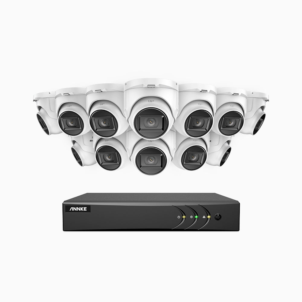 EL200 - 1080p 16 Channel Outdoor Wired Security CCTV System with 12 Cameras, 3.6 MM Lens, Smart DVR with Human & Vehicle Detection, 66 ft Infrared Night Vision, 4-in-1 Output Signal, IP67