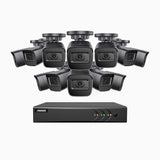 EL200 - 1080p 16 Channel Outdoor Wired Security CCTV System with 12 Cameras, 3.6 MM Lens, Smart DVR with Human & Vehicle Detection, 66 ft Infrared Night Vision, 4-in-1 Output Signal, IP67