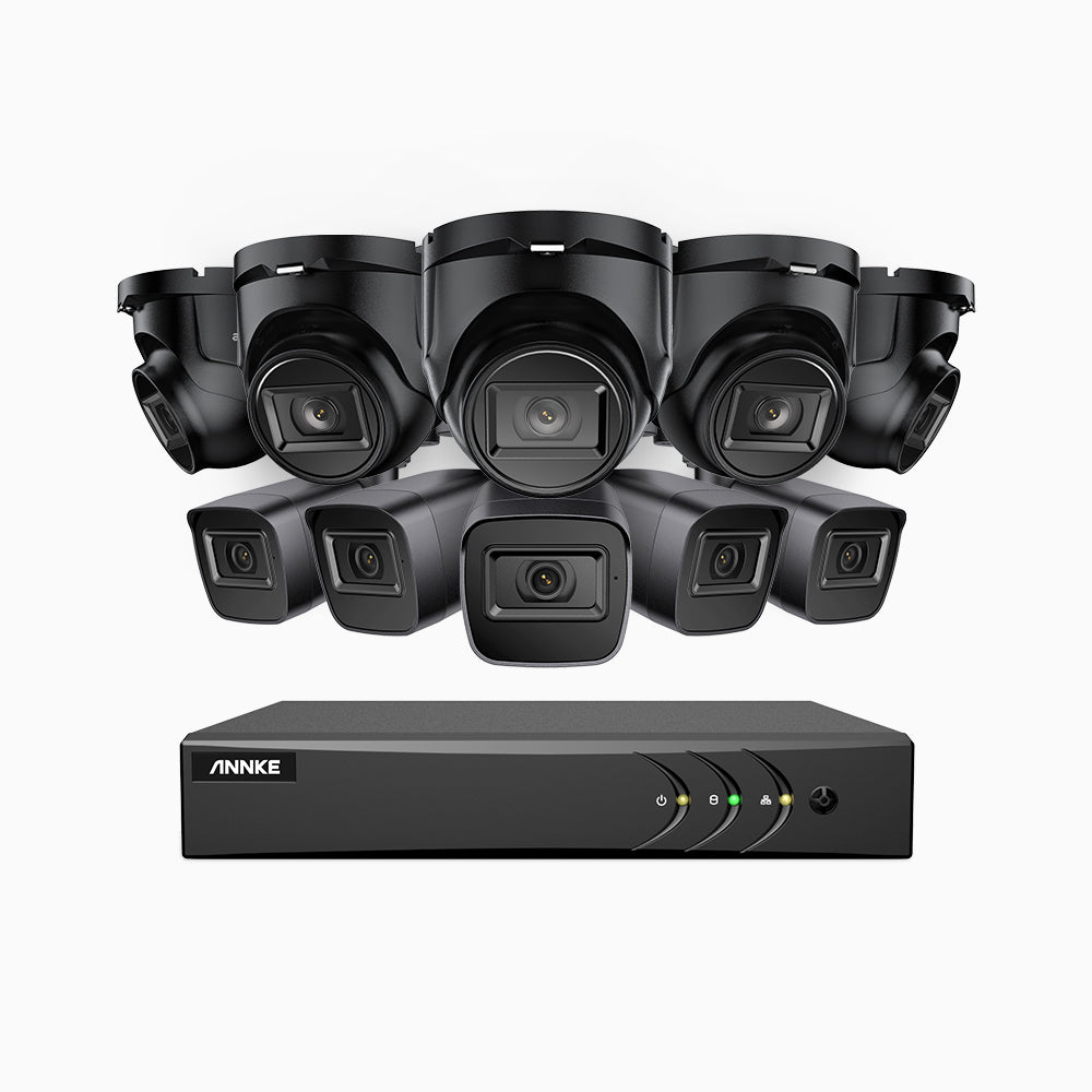 EL200 - 1080p 16 Channel Outdoor Wired Security CCTV System with 5 Bullet & 5 Turret Cameras, 3.6 MM Lens, Smart DVR with Human & Vehicle Detection, 66 ft Infrared Night Vision, 4-in-1 Output Signal, IP67