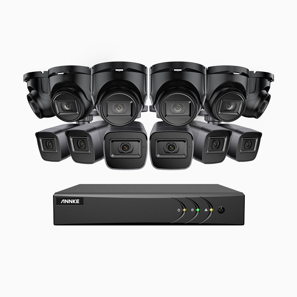 EL200 - 1080p 16 Channel Outdoor Wired Security CCTV System with 6 Bullet & 6 Turret Cameras, 3.6 MM Lens, Smart DVR with Human & Vehicle Detection, 66 ft Infrared Night Vision, 4-in-1 Output Signal, IP67