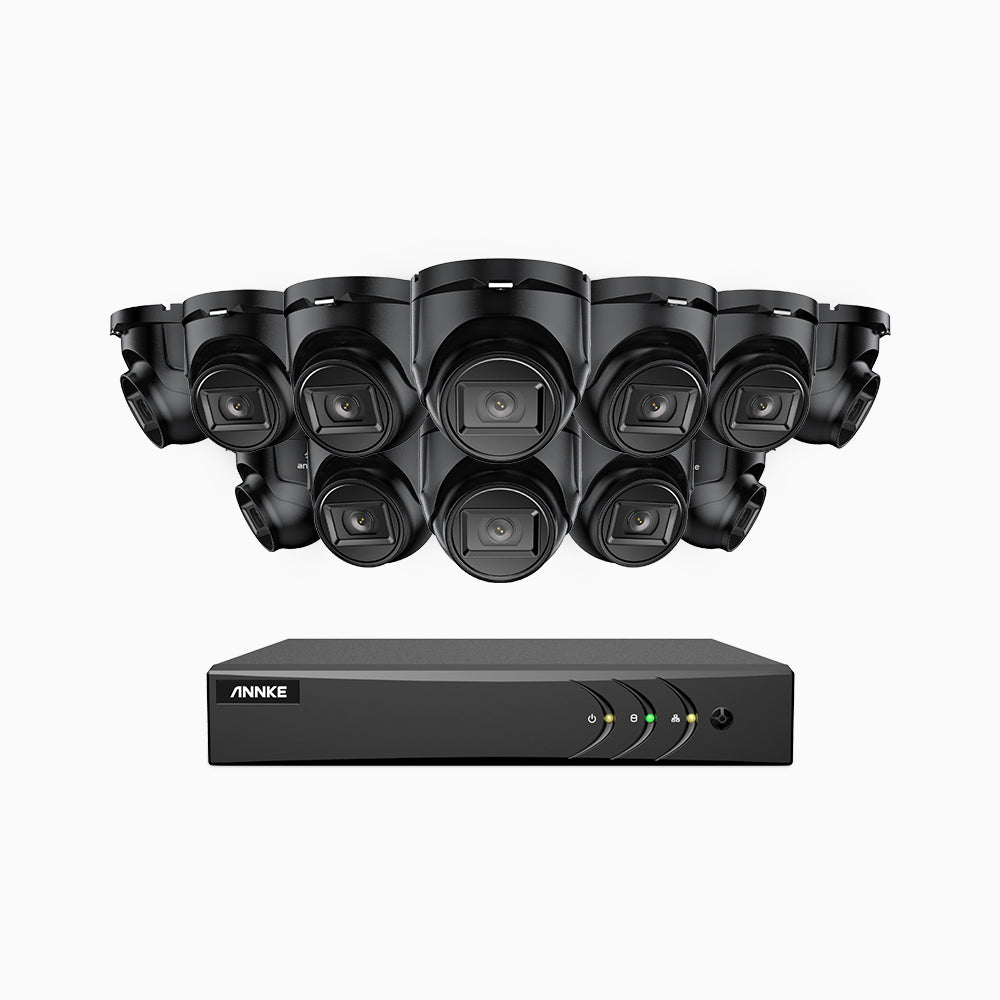 EL200 - 1080p 16 Channel Outdoor Wired Security CCTV System with 12 Cameras, 3.6 MM Lens, Smart DVR with Human & Vehicle Detection, 66 ft Infrared Night Vision, 4-in-1 Output Signal, IP67