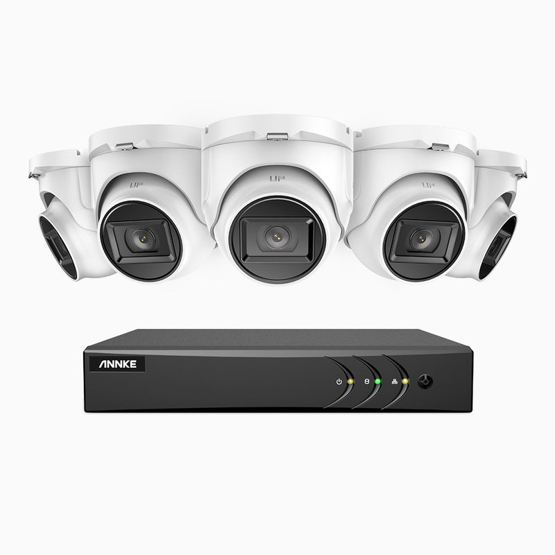 EL200 - 1080p 8 Channel Outdoor Wired Security CCTV System with 5 Cameras, 3.6 MM Lens, Smart DVR with Human & Vehicle Detection, 66 ft Infrared Night Vision, 4-in-1 Output Signal, IP67