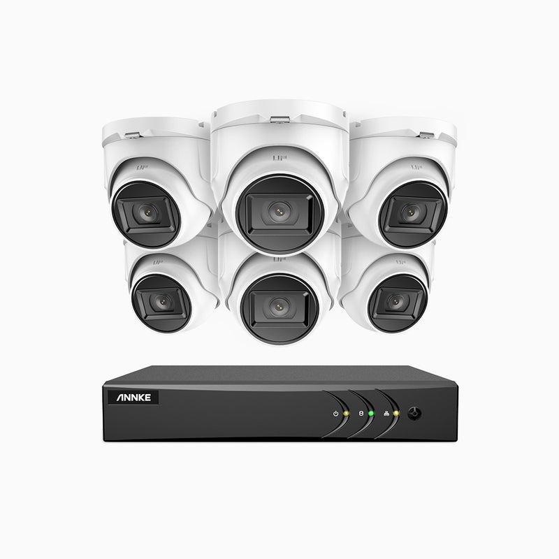 EL200 - 1080p 8 Channel Outdoor Wired Security CCTV System with 6 Cameras, 3.6 MM Lens, Smart DVR with Human & Vehicle Detection, 66 ft Infrared Night Vision, 4-in-1 Output Signal, IP67