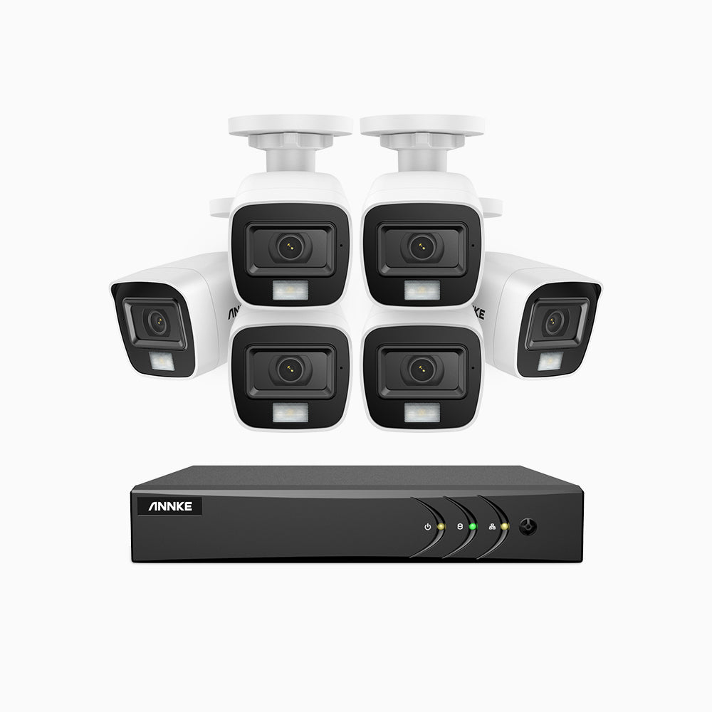 ADLK200 - 1080P 8 Channel 6 Dual Light Cameras Wired Security System, Color & IR Night Vision, 4-in-1 Output Signal, Built-in Microphone, IP67 Weatherproof