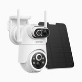 WB400P - 4MP Wireless Outdoor Dual-Lens Security Camera, 100% Wire-Free, 9000mAh Battery & Solar Powered, 350° Pan & 90° Tilt, PIR Human Detection, Two-Way Audio