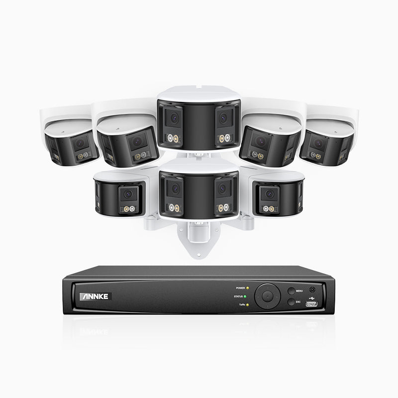 FDH600 - 16 Channel PoE Security System with 4 Bullet & 4 Turret Dual Lens Cameras, 6MP Resolution, 180° Ultra Wide Angle, f/1.2 Super Aperture, Built-in Microphone, Active Siren & Alarm, Human & Vehicle Detection, 2-Way Audio