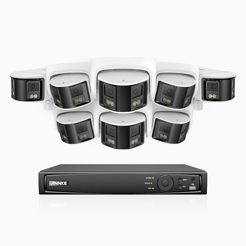 FDH600 - 16 Channel PoE Security System with 2 Bullet & 6 Turret Dual Lens Cameras, 6MP Resolution, 180° Ultra Wide Angle, f/1.2 Super Aperture, Built-in Microphone, Active Siren & Alarm, Human & Vehicle Detection, 2-Way Audio