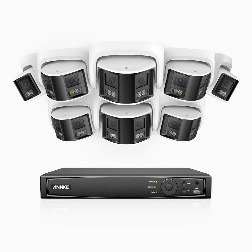 FDH600 - 16 Channel PoE Security System with 8 Dual Lens Cameras, 6MP Resolution, 180° Ultra Wide Angle, f/1.2 Super Aperture, Built-in Microphone, Active Siren & Alarm, Human & Vehicle Detection