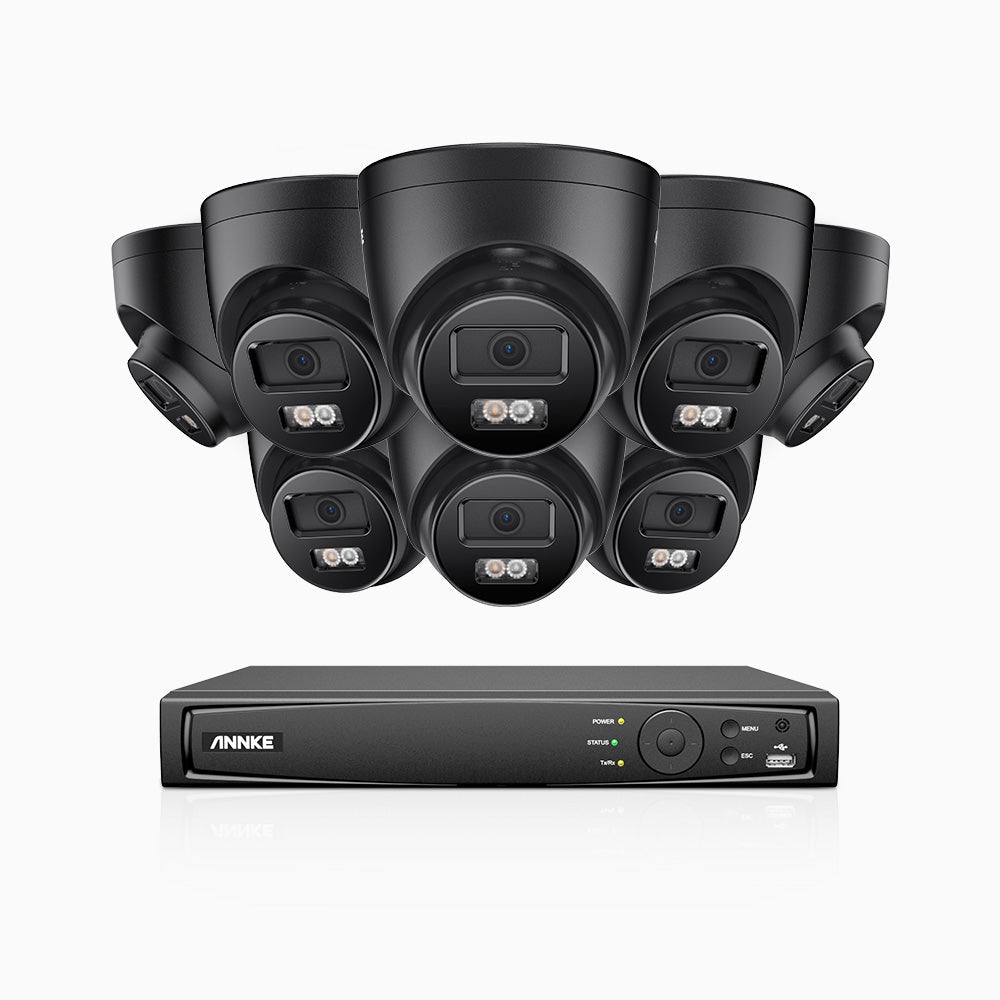 AH500 - 3K 16 Channel 8 Cameras PoE Security System, Color & IR Night Vision, 3072*1728 Resolution, f/1.6 Aperture (0.005 Lux), Human & Vehicle Detection, Built-in Microphone,IP67