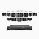 FDH800 - 16 Channel PoE Security System with 12 8MP UHD Dual Lens Cameras, 180° Panoramic View, Smart Dual Light Night Vision, Two-Way Audio, Active Siren & Alarm, Human & Vehicle Detection, IP67