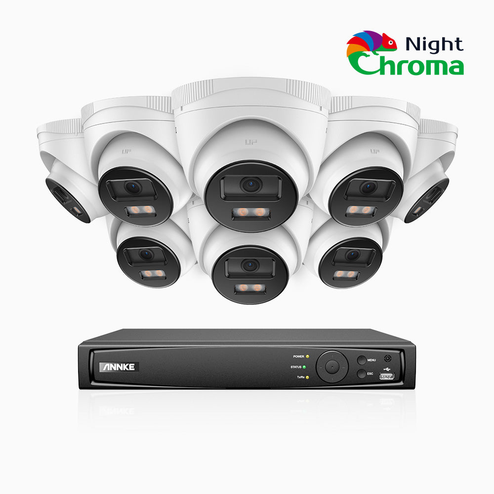 NightChroma<sup>TM</sup> NCK500 - 3K 8 Channel 8 Cameras PoE Security System, Acme Color Night Vision, f/1.0 Super Aperture, Active Alignment, Built-in Microphone, IP67