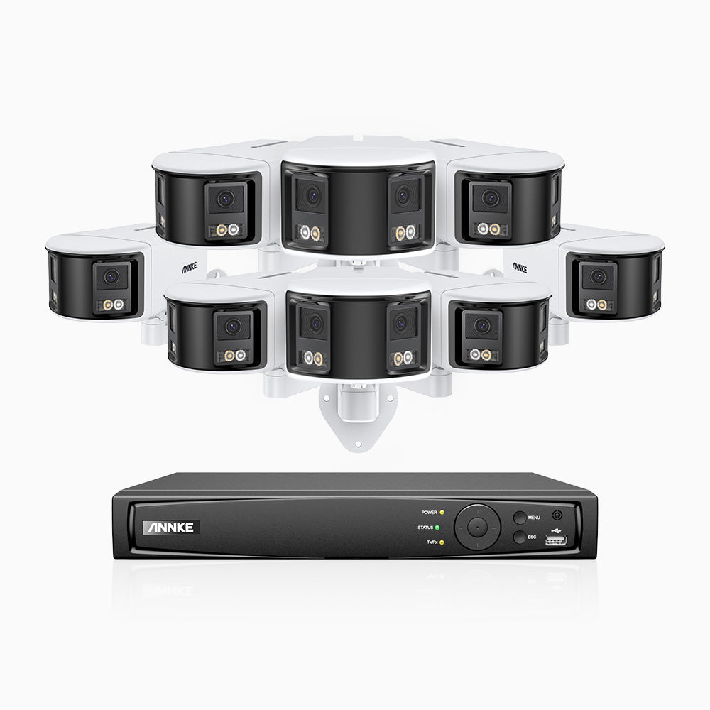 FDH600 - 8 Channel PoE Security System with 8 Dual Lens Cameras, 6MP Resolution, 180° Ultra Wide Angle, f/1.2 Super Aperture, Built-in Microphone, Active Siren & Alarm, Human & Vehicle Detection